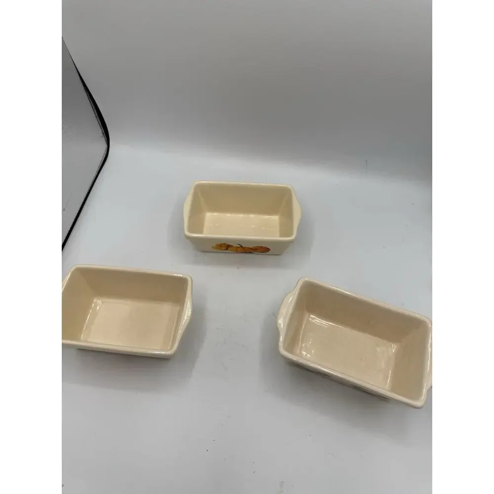 Mini Ceramic Loaf Pans Set of 3 Pumpkin Christmas Wreath Fall Holiday 6.5”